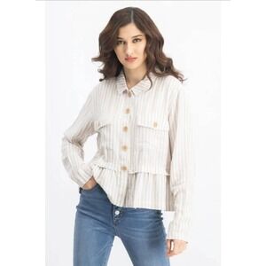 Sanctuary Wild Spirit Long Sleeve Button Down Shirt/Jacket Peplum Striped Size S